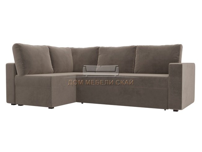 Угловой диван-кровать левый Оливер, коричневый/велюр