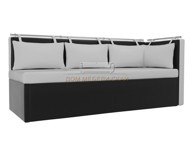 Кухонный угловой диван со спальным местом правый Метро, белый/черный/экокожа