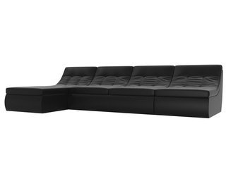 Угловой модульный диван-кровать левый Холидей, черный/экокожа